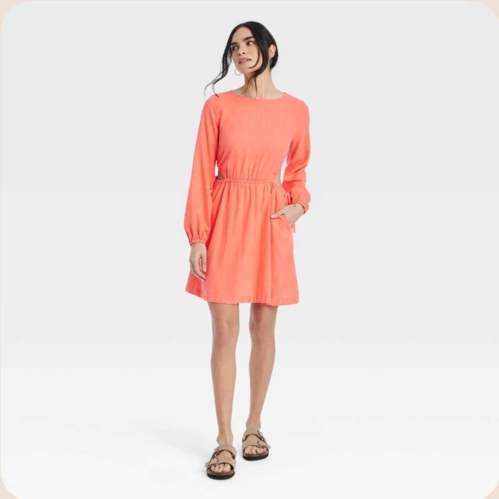 Universal Thread Linen Blend Coral Dress, Small